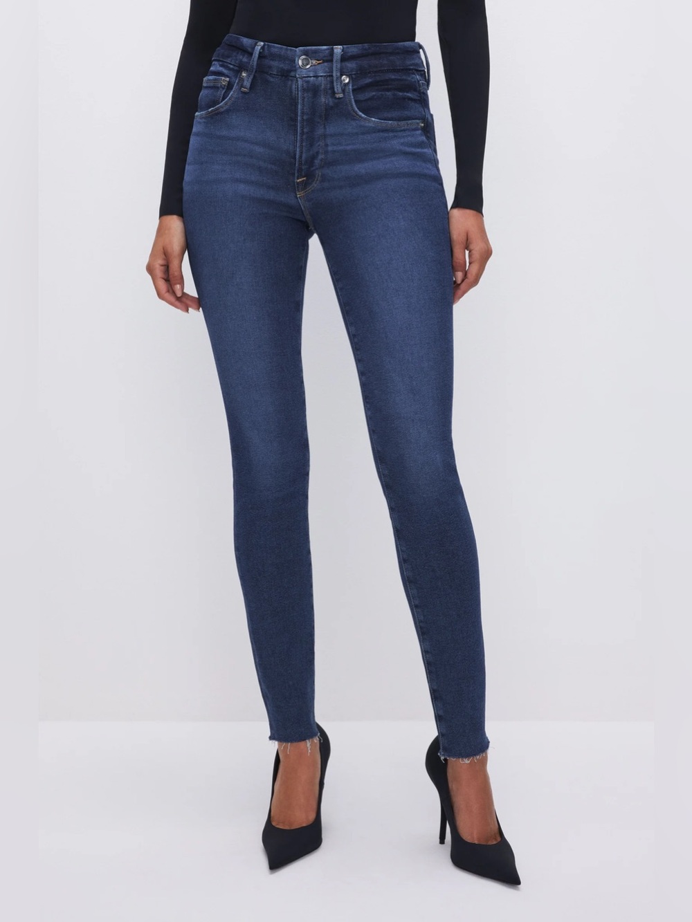 NWT Good American Good Legs Skinny Jeans Medium Wash Raw Hem Size 24 Plus